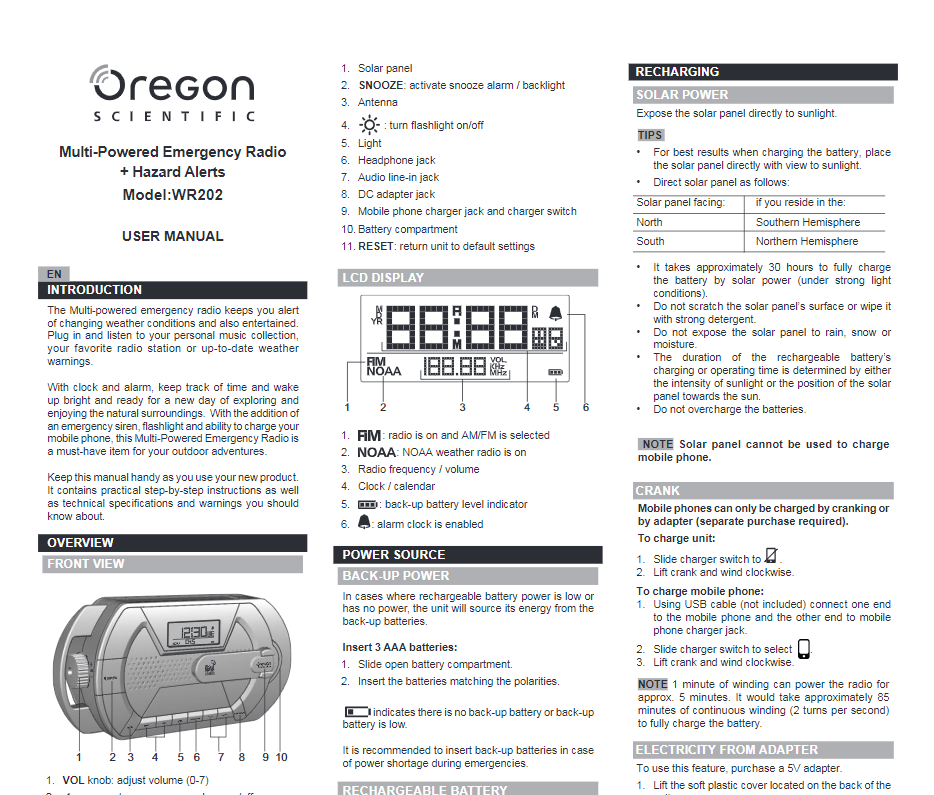 Oregon Scientific WR202 MultiPowered Handheld Emergency Weather Radio