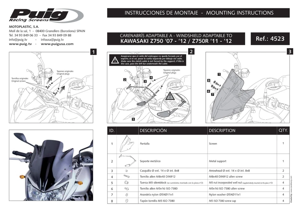 Parabrisas deportivo Puig 4523F Dark Smoke Next Gen para Kawasaki Z750 R 07-12 Foto 3 de 3