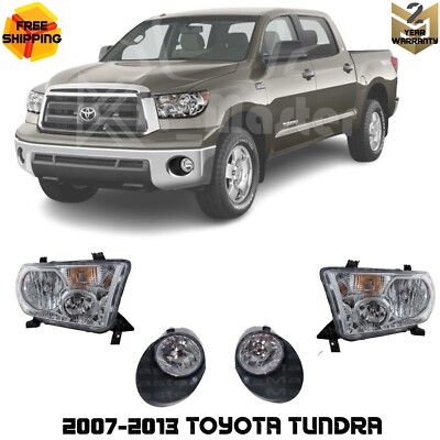 Front Headlight & Fog Light Kit  Left & Right Side For 2007-2013 Toyota Tundra