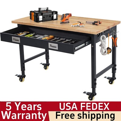   48'' Adjustable Workbench for Garage Worktable with Drawer 2000 LBs Load Capac