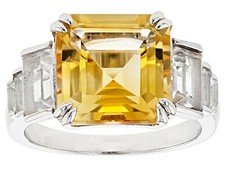 3.40ct Square Citrine  1.89ctw White Topaz Rhodium Over Silver Ring - Size 9