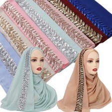 Muslim Chiffon Hijab for Women Abaya Scarf Malaysia Shawl Islamic Sequin Turban