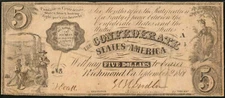 1861 $5 CSA T35 *Reproduction* Civil War Currency Slaves Load Cotton Pictured