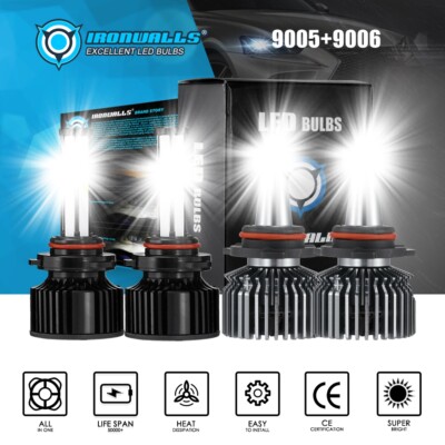 6 Sides 9005 9006 Combo LED Headlights High Low Beam Bulbs 6500K Cool White COB