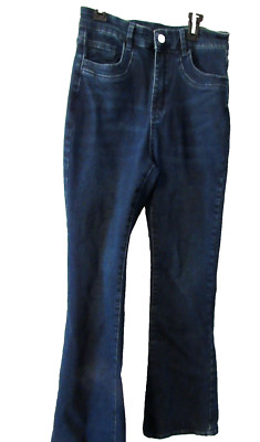 Shein Fit & Flare Leg Blue Jeans High Rise Women's Size 6 Dark Wash Denim EUC