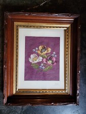 Vintage Floral Needlework, Purple - Framed  Matted Wood Frame Gold Details