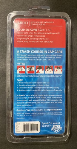 New Speedo Adult Blue Swim Cap Solid Silicone NIP - Afbeelding 2 van 2