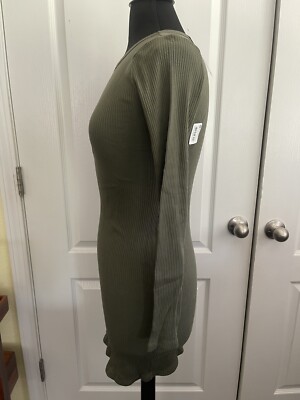 NWT Wild Fable Long Sleeve Bodycon Dress Olive Green Embroidered Daisy |  eBay