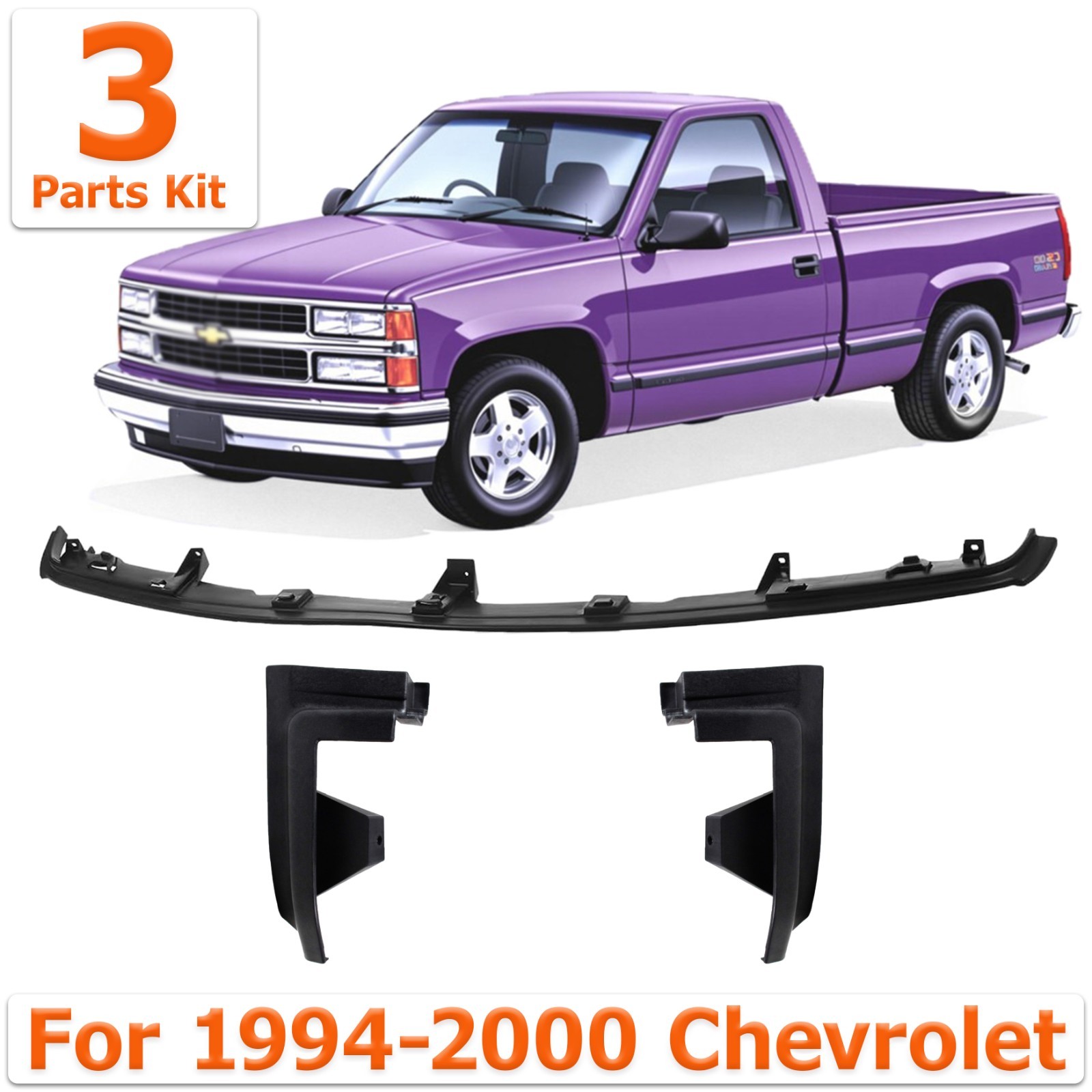 Front Bumper Filler & Filler Extension Set For 94-00 Chevy GMC C/K Series Pickup