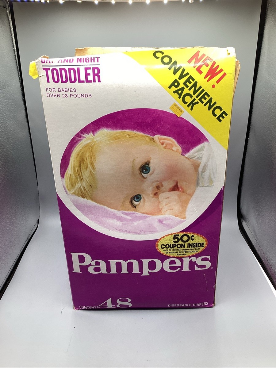80サイズ/たっぷりephemeral box☆ヴィンテージ海外紙モノ Vintage 1980s PAMPERS empty Purple box for 48 diapers for