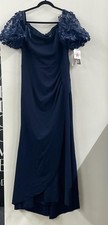 Xscape L132606 Women's Blue Illusion Sleeve Off The Shoulder Long Dress Size 14P