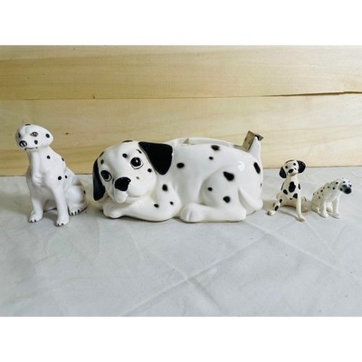 Vintage Dalmatian Ceramic Tape Dispenser and Figurine Lot of 4 Dog Decor
