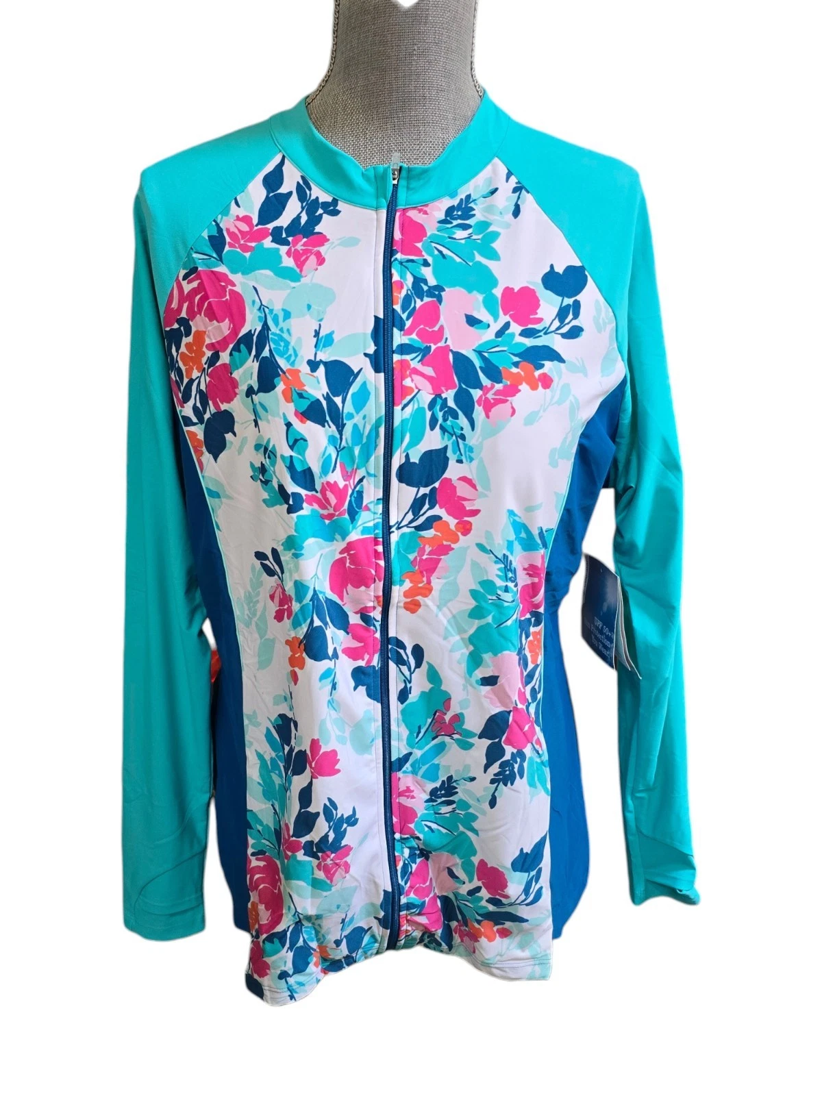 Coolibar Women's Sun Protection Escalante Rash Guard Jacket Blue XXL NWT