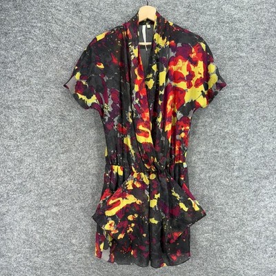 Rachel Roy Jumpsuit Women XS Black Colorblock Short Sleeve V-Neck Casual