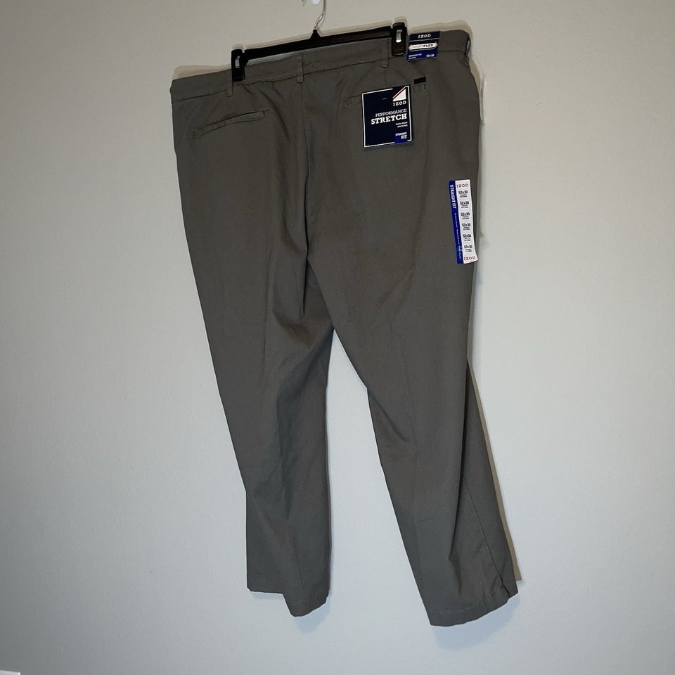 IZOD SPORTFLEX Straight Fit Flat Front Performance Stretch Size 52 x 30 ...