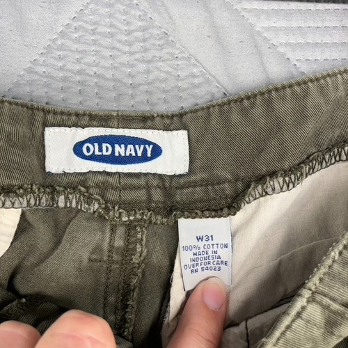 Vecchio pantaloncino uomo navy 31 verde cotone tela cargo piatto davanti vissuto - Foto 2 di 7