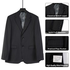 Men's black striped high-quality 2-piece merino wool suit is 100 merino wool.