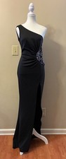Black One Shoulder Beaded Gown Formal Evening Dress Elegant Slit Maxi