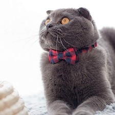 Cat Collar Breakaway with Bell and Bow Tie, Plaid Design Adjustable Red Plaid