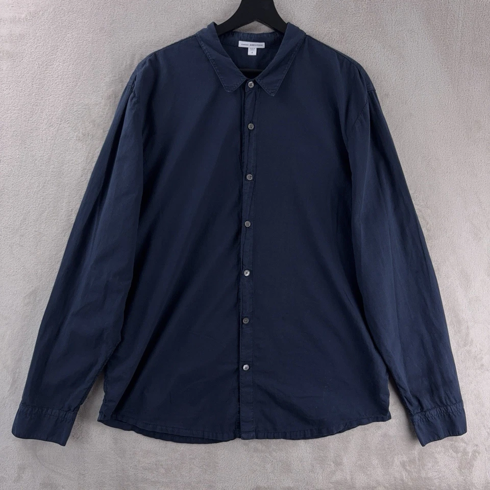 James Perse Long Sleeve Button Up Shirt Mens Size 4 Navy Cotton Casual - Image 2 of 4