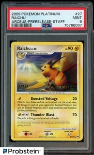2009 Pokemon Platinum Arceus PRERELEASE STAFF #27 Raichu PSA 9