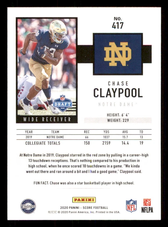 2020 Score #417 Chase Claypool RC - Image 2 of 2
