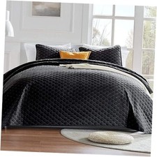 Reversible Quilt Set, Soft Full/Queen 90x96 inch  2 Pillow Shams Black