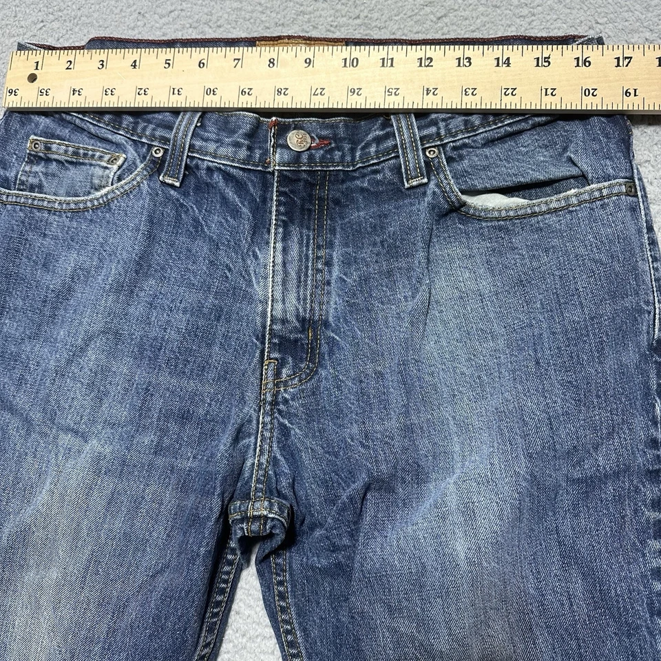 Jeans masculino camelo vermelho 33X32 azul denim perna reta lavagem média - Imagem 2 de 4