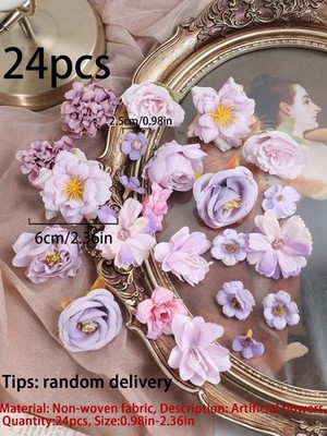 24pcs Purple Artificial Flowers Kit For Wedding Garland Home Decor