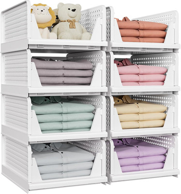 8 Pack Stackable Closet Storage Bins, Multifunctional & Foldable Closet Organize