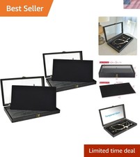 Luxury Black Jewelry Display Case - 2 PCs with Removable Velvet Pad  Glass Lid