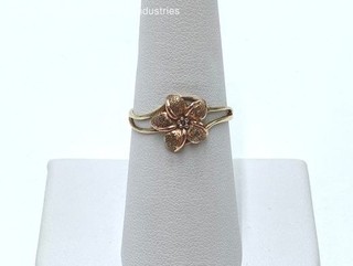14K Multi Tone Gold Hawaiian Plumeria Flower Bypass Ring Size 7 1.43 Grams