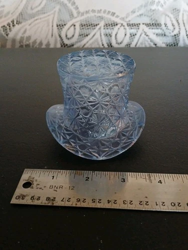 Vintage Fenton Daisy & Button Top Hat Glass Toothpick Trinket Holder  Blue