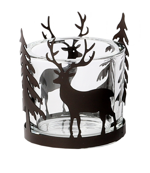 Wmg Eisen Windlicht Wald Mit Hirsch, Kerzenhalter, H 10 Cm D 9 Cm3, Eisen, Glas-image