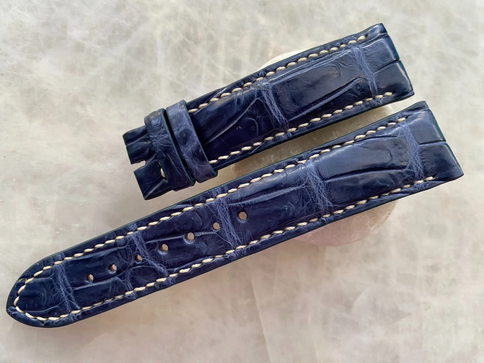 21mm/18mm Navy Blue Alligator Crocodile Print Leather Watch Strap Band