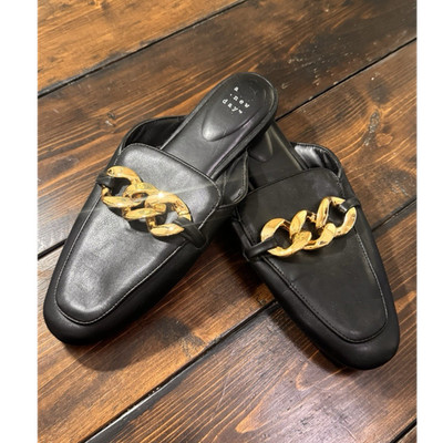 A New Day Women s Black Chain Accent Slip-On Flats Synthetic Square Toe 9