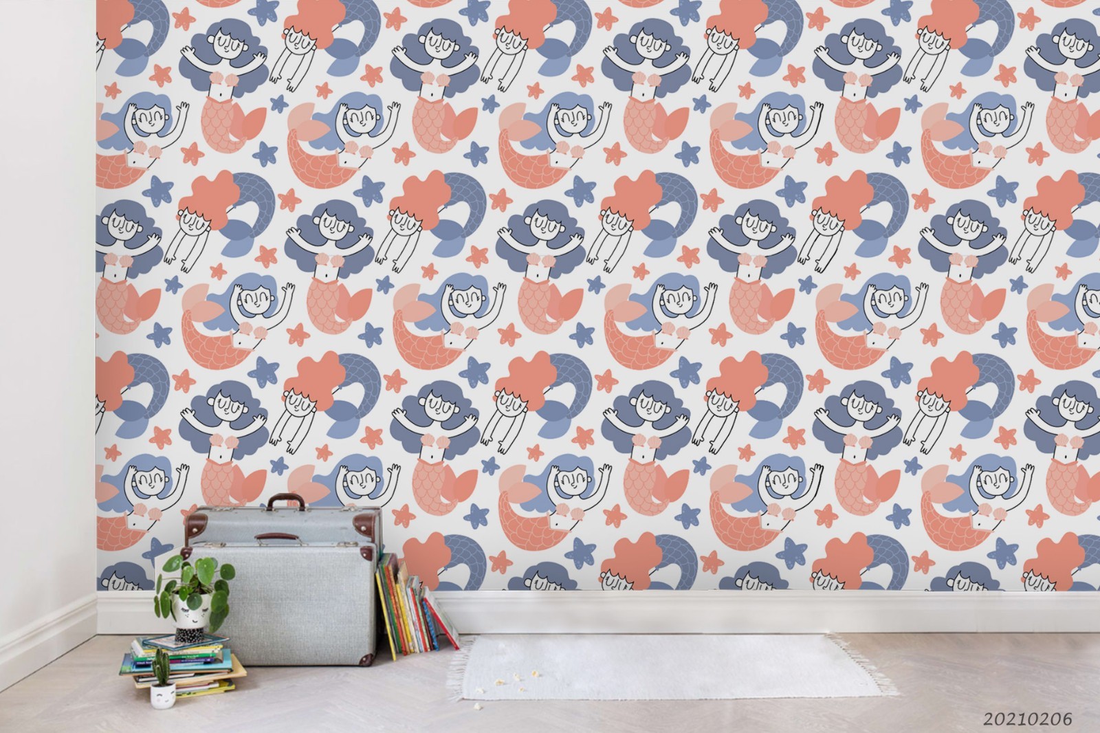 3D Mermaid Starfish Pattern Wall Murals Wallpaper Murals Wall Sticker