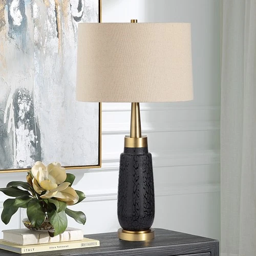 Uttermost Spyglass Black Wood Grain Table Lamp - 31"H, Shade 10"H x 16"Dia. - Picture 3 of 7