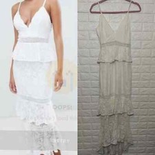 Love Triangle Teired Maxi Dress White Sz 8 Fits XS