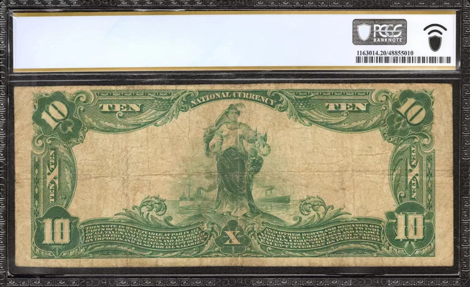 1902 $10 CENTRAL NATIONAL BANKNOTE CURRENCY COLUMBUS NEBRASKA PCGS 20 VF (889) - Image 2 of 2
