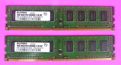(Lot of 2)Elpida 1GB 1Rx8 PC3-8500U DDR3-1066GHz RAM Module EBJ10UE8BAFA-AE-E