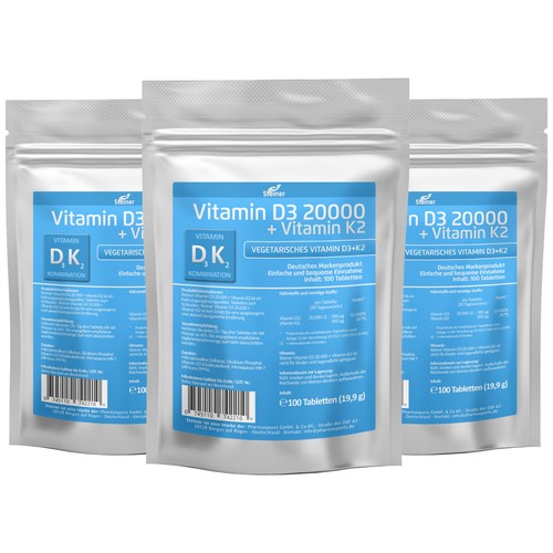 Vitamin D3 20000 I.E + K2 MK7 200 mcg Depot Hochdosiert 300 Tabletten
