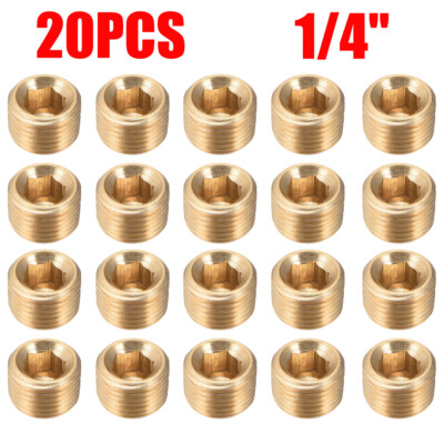 20Pcs Brass Pipe Plug 1/4'' NPT Male Thread Hex Internal Head Socket Fitting NEW