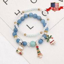 Christmas Gift Bells Snowman Christmas Tree Santa Gemstone Stretch Bracelet