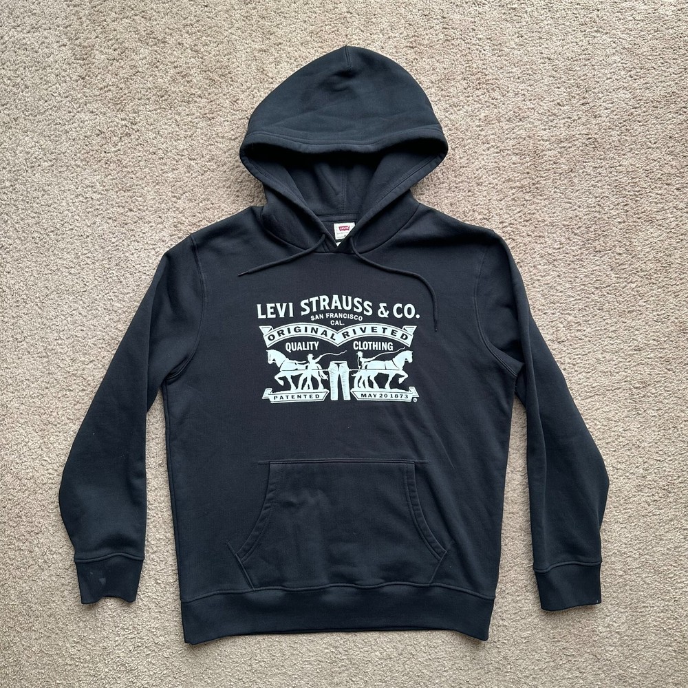Levi Strauss Mens Medium Pullover Hoodie Standard Fit Spellout Sweatshirt
