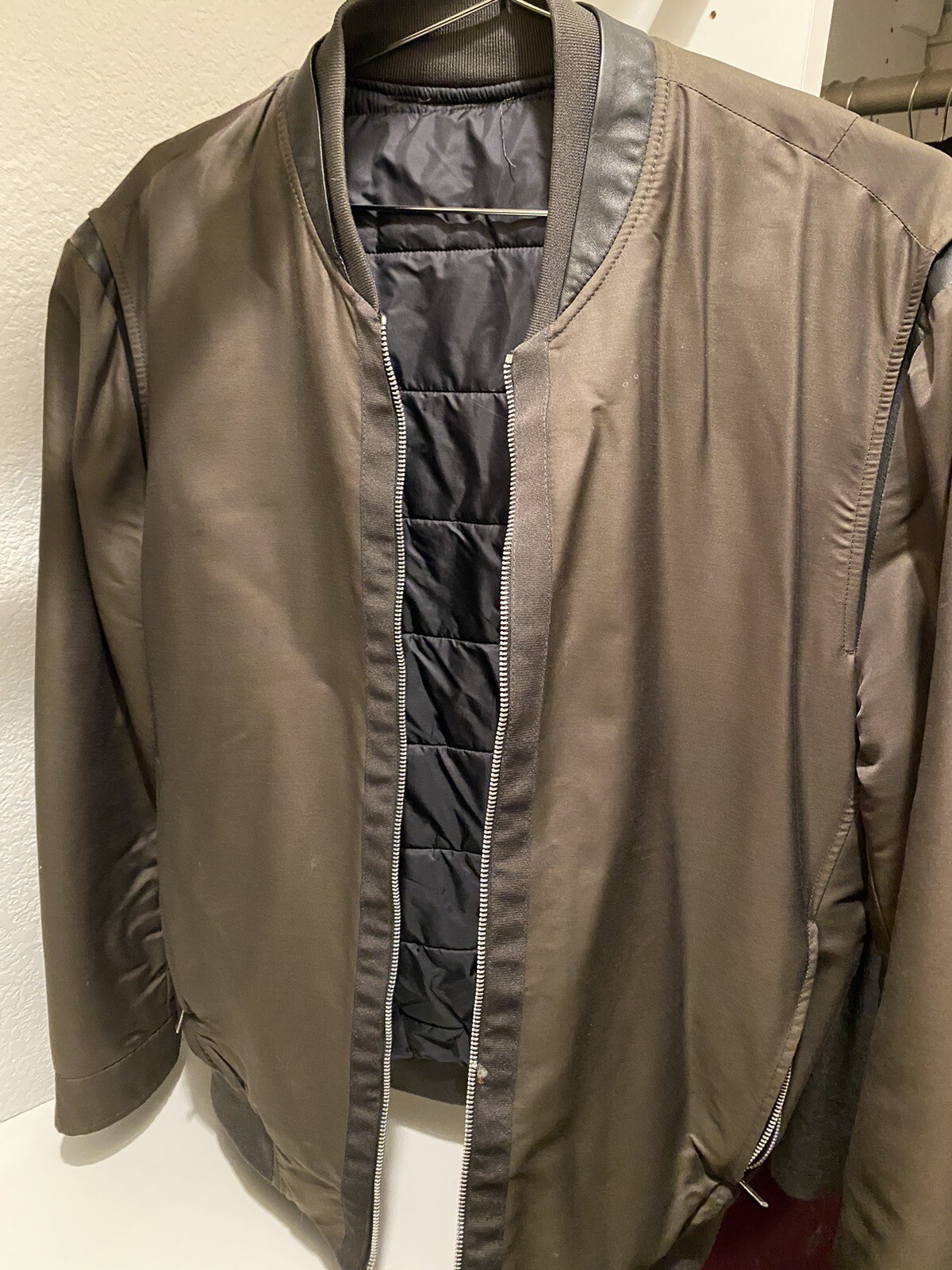 The Kooples Black Bomber Jacket Army Green With Leather Accents Large
