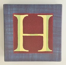 Pottery Barn Kids Letter  H  Canvas on Wood Block 5  x 5  x 1.5  Initial  H  Blue