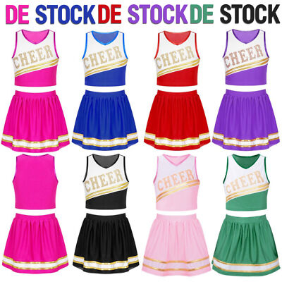 DE Mädchen Cheerleading Uniform Rock Cheer Leader Pompoms Socken Tanz Kostüme 