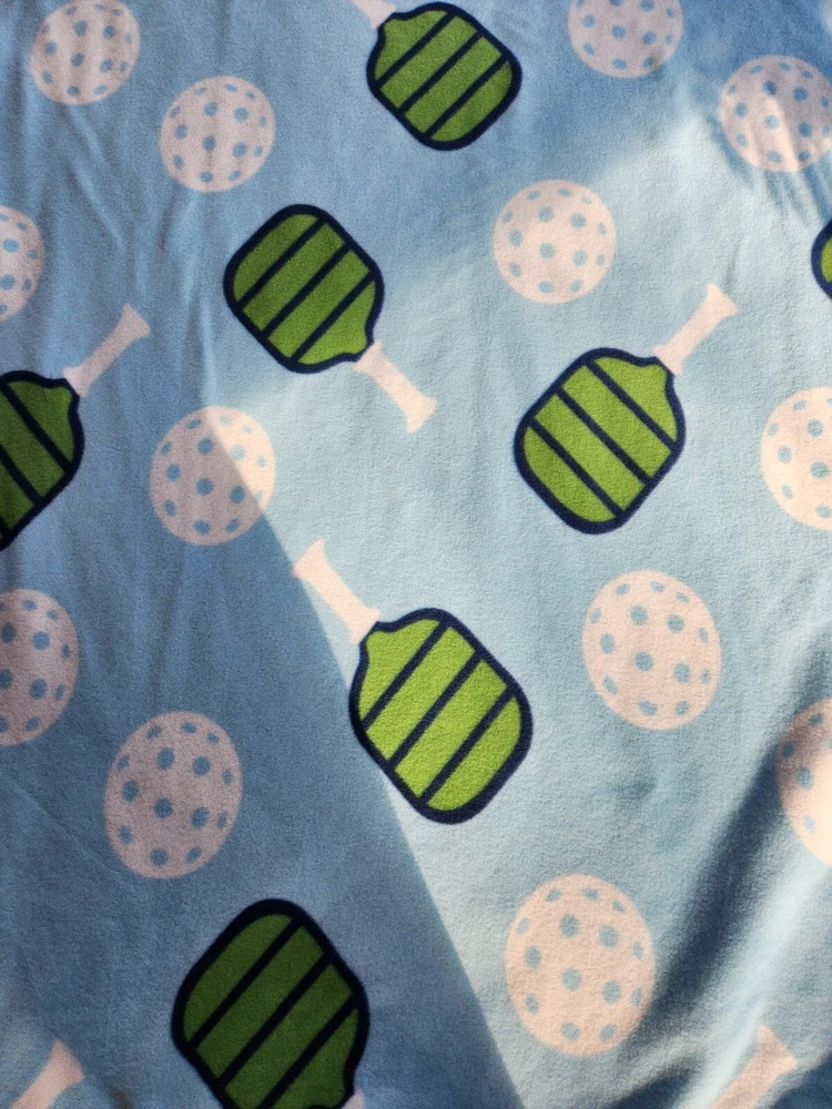 Pickleball Print Fleece Throw Blanket 48" x 60" Blue Reversible to Solid Green