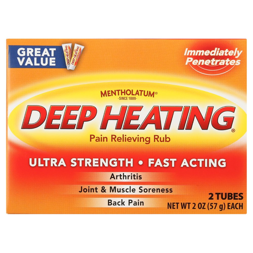 Mentholatum Ultra Strength Deep Heating Pain Relieving Rub 2x2Oz Tubes Ea - Afbeelding 1 van 8